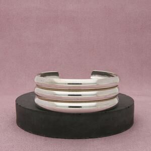 tiffany & co sterling silver & 14k gold rope scalloped cuff bracelet size 6.25in